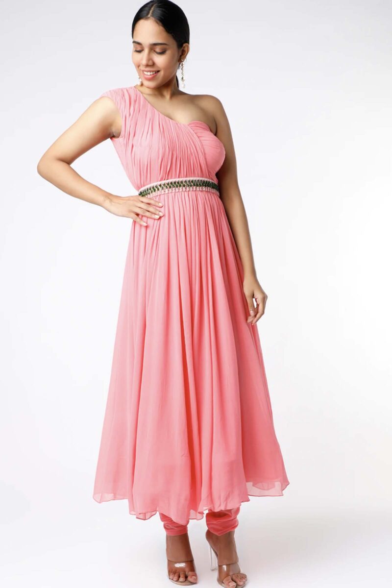 Pink one shoulder anarkali