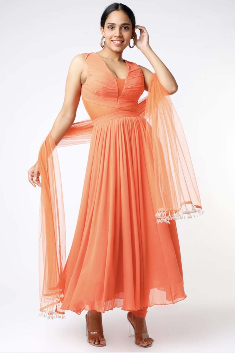 Tangerine ruched anarkali